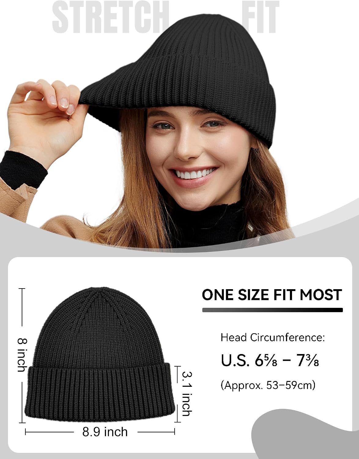 vidsel 50% Wool Thick Beanie Hat for Men Women, Seamless Winter Knit Skull Cap, Cuffed Fisherman Beanie Warm Watch Cap