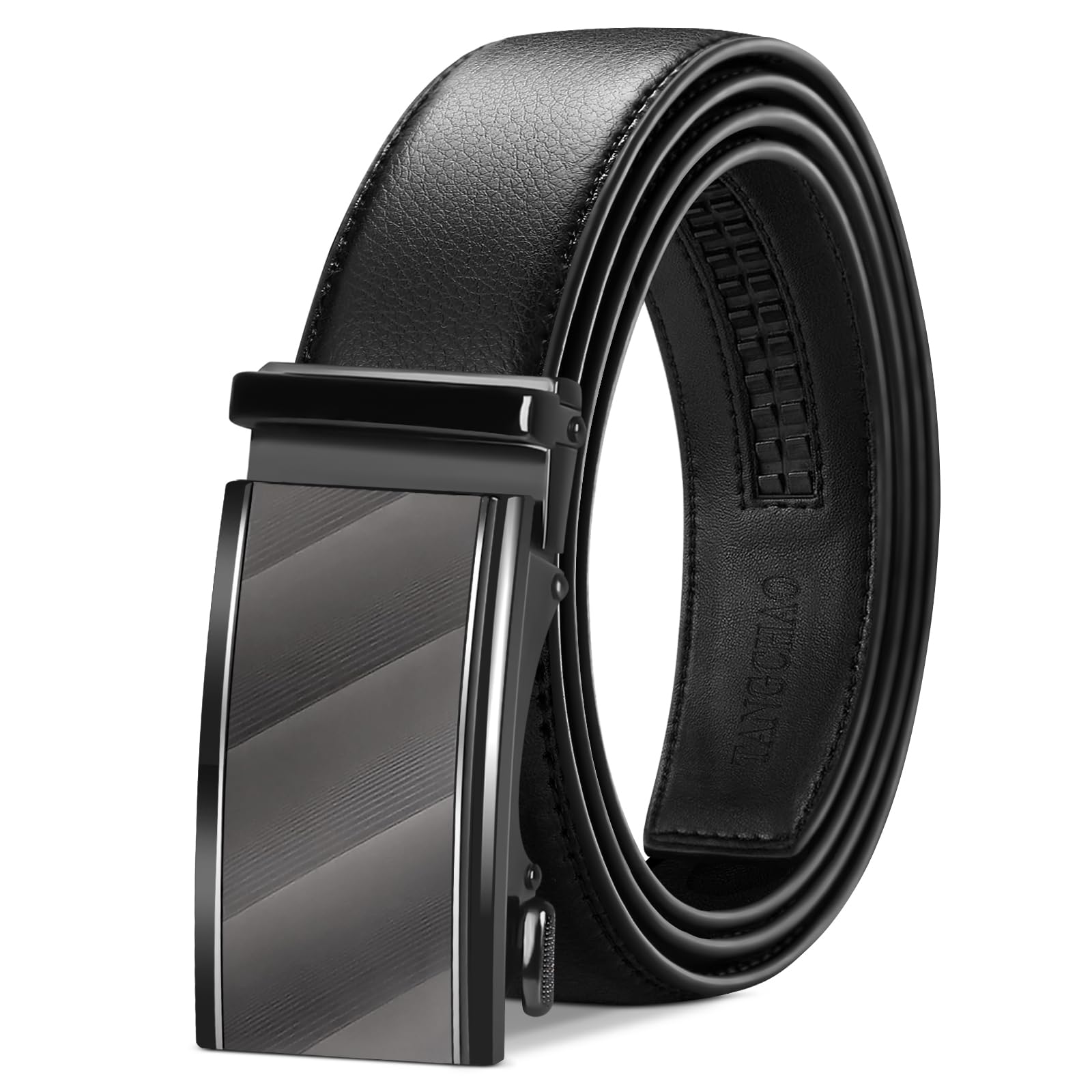 TANGCHAO Cintura Uomo, Cintura a Cricchetto da Uomo in Pelle con Fibbia Scorrevole Automatica 35mm, Trim Regolabile per Adattars