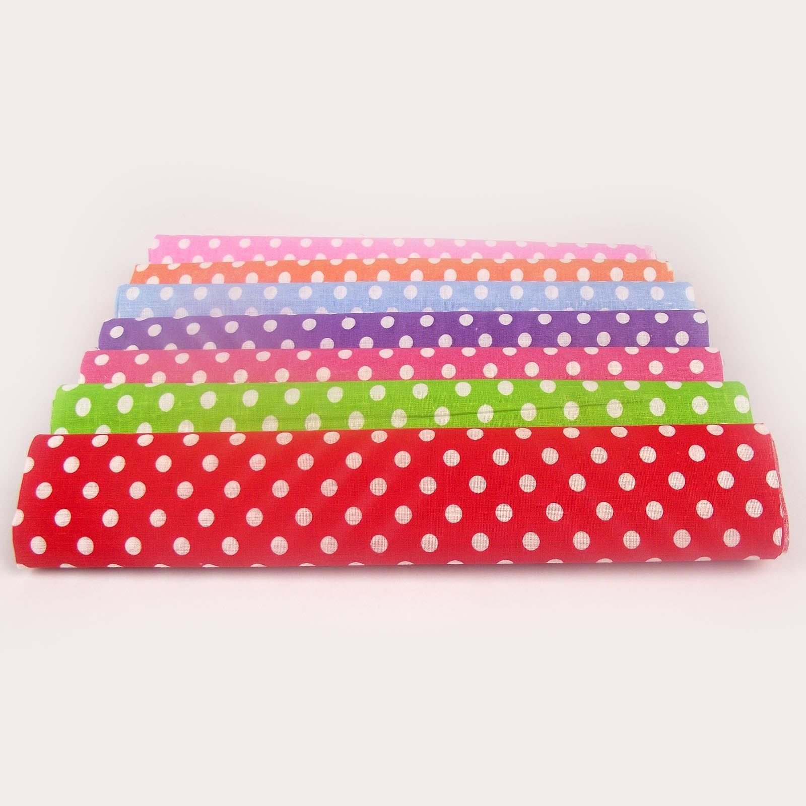 Meena Supplies Bundles of 7 Assorted Design Colour Themed 100% Cotton Fat Quarter FQ Bundles (Large Polkadot)