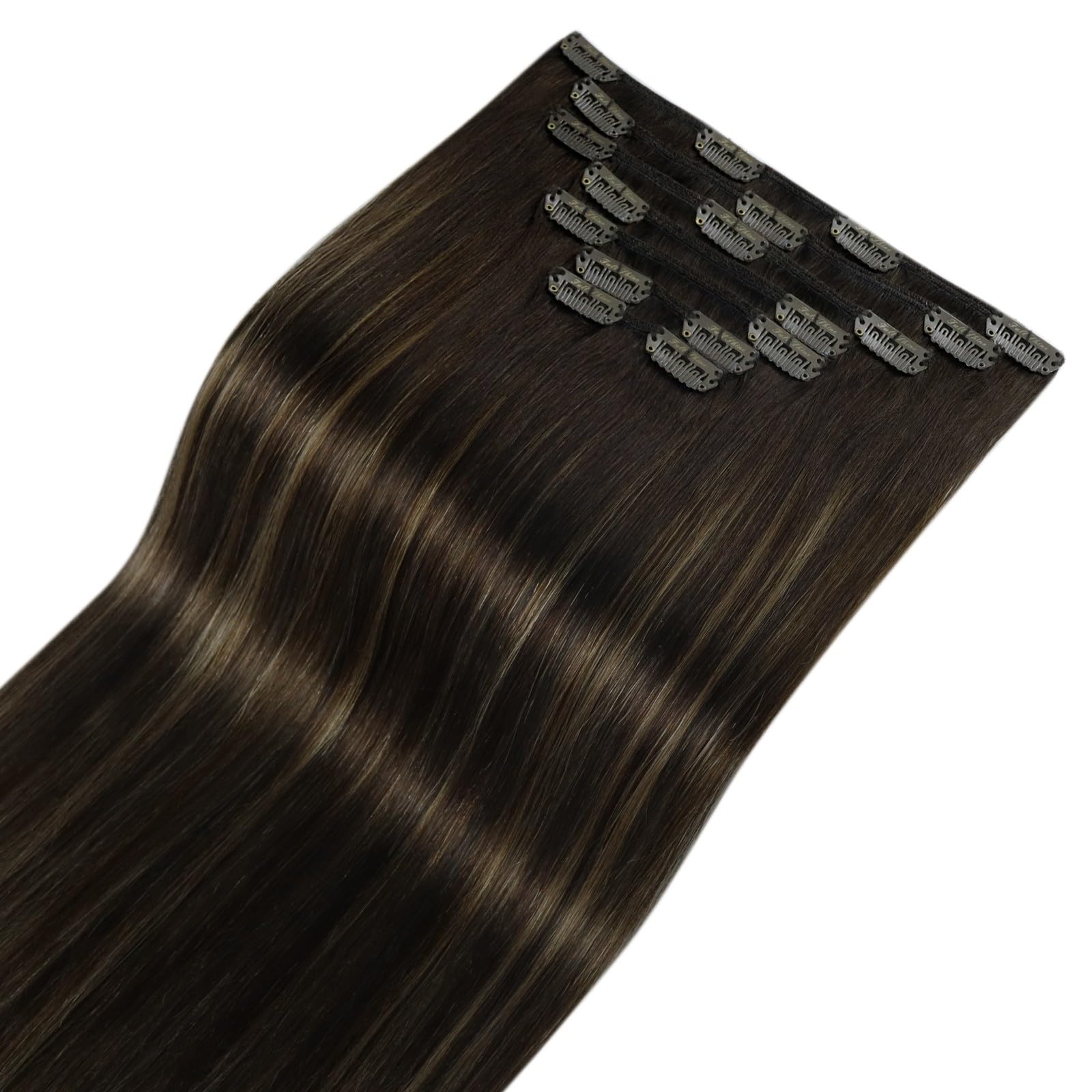 Clip in Extensions Echthaar, 50 cm, 7 Stücke 120 g, Balayage Dunkelbraun bis Kastanienbraun, Für den Alltag geeignet, Extensions Clip in Echthaar, Farbe 2 8 2