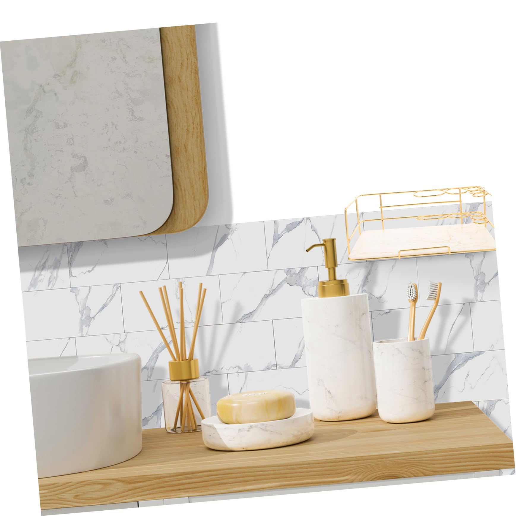 Cabilock Estante de Mármol para Baño Soporte para Cepillos de Dientes Organizador de Encimera Bandeja de Almacenamiento para Tocador para Baño