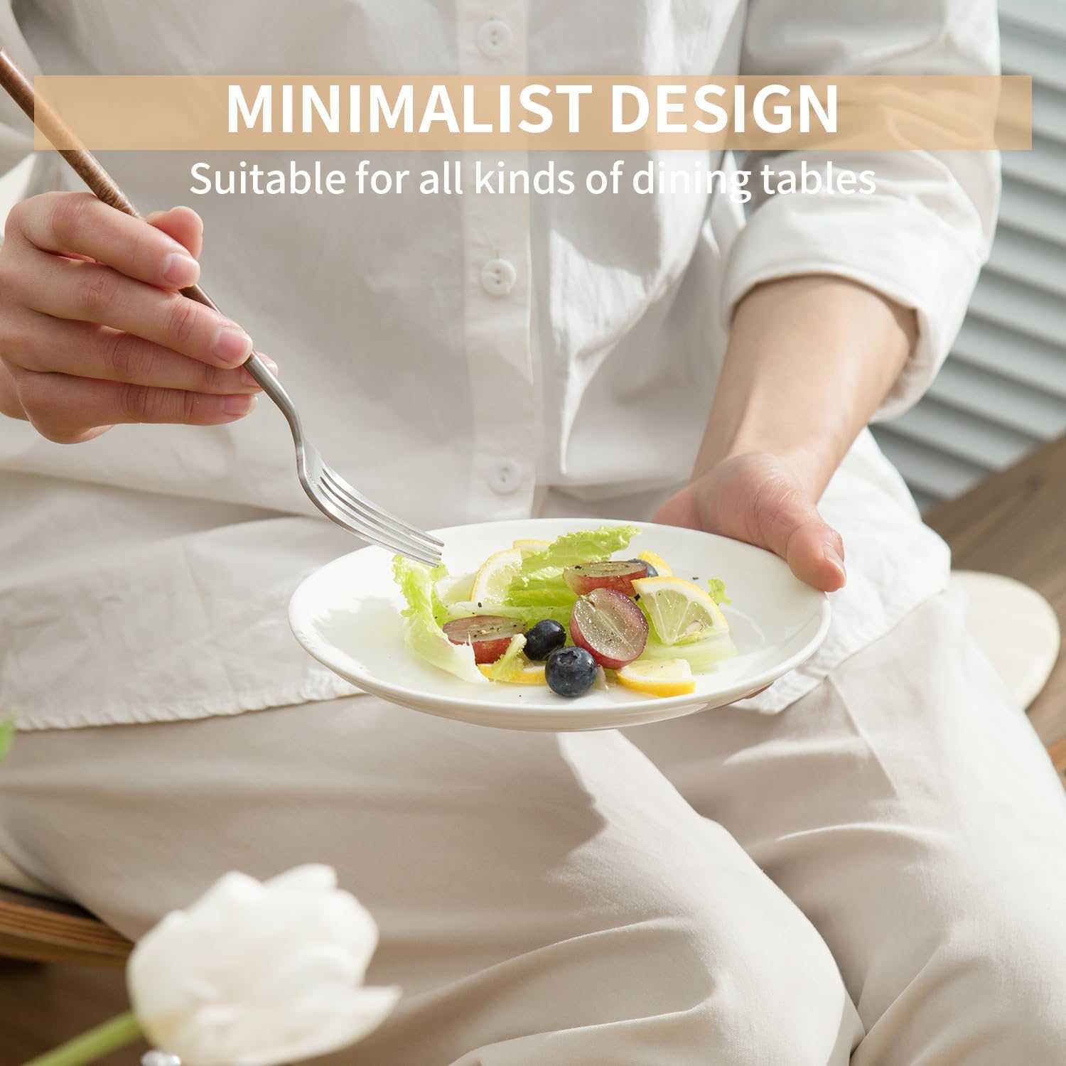 7 Inch Ceramic Dessert Plates Set of 12, White Round Appetizer Plate with Rim, Porcelain Small Dinner Plates for Snacks, Side Dishes, Fruit, Microwave Oven and Dishwasher Safe