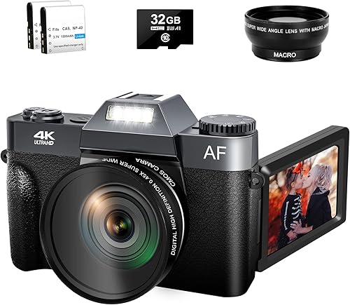 4K Vlogging Camera for YouTube, 48MP Digital Camera for Photography with 3Flip Screen, 16x Digital Zoom and Video Autofocus Anti-Shake, Wide Angle