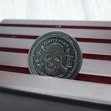 AtSKnSK Tempus Fugit Coin - Memento Mori Skull Commemorative Coin - Life and Death Challenge Coin - Stoic Collector's Coin and Gift for Philosophy Lovers