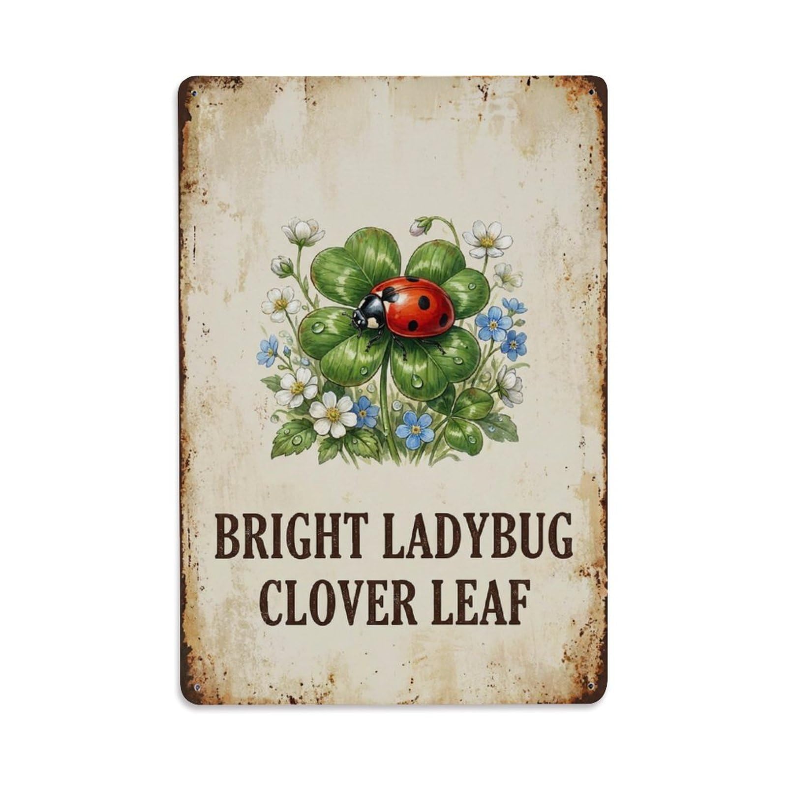 Bright Ladybug Clover Leaf Garden Metal Tin Sign