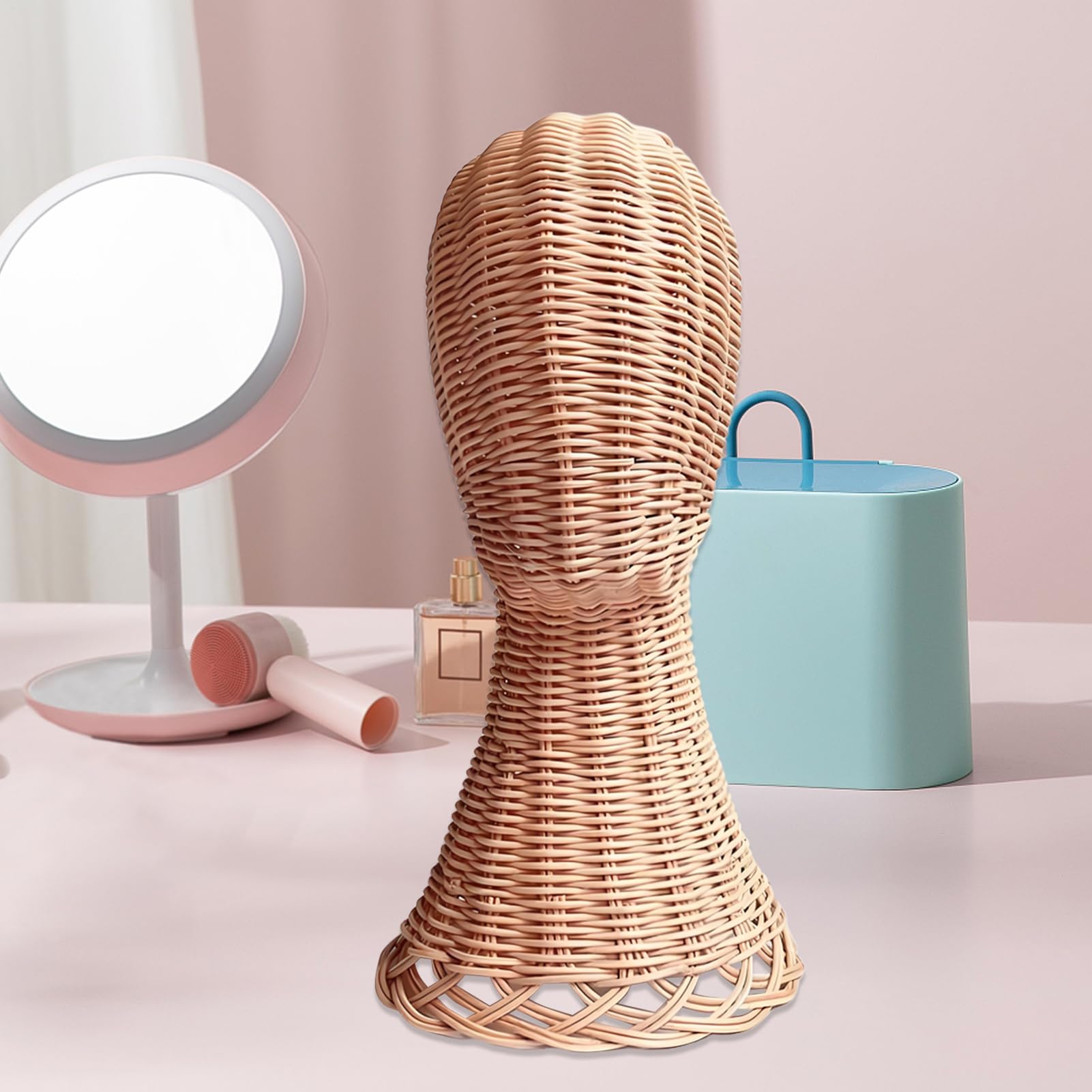 Soporte de exhibición de Sombreros: Cabeza de maniquí de ratán para organizar Bufandas y Sombreros, Estante de Mesa con Base sin Puntas, hogar, , Armario, peluquerías y