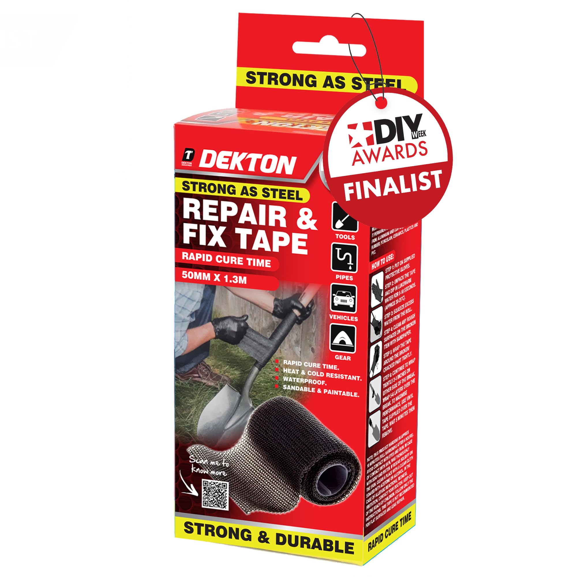 Dekton Repair & Fix All Tape 5cm x 130cm - Super Strong Waterproof Multi-Use Adhesive Tape | Ideal for Emergency Repairs on Pipes, Hoses, Leaks & More | Heat, Cold & Weather Resistant