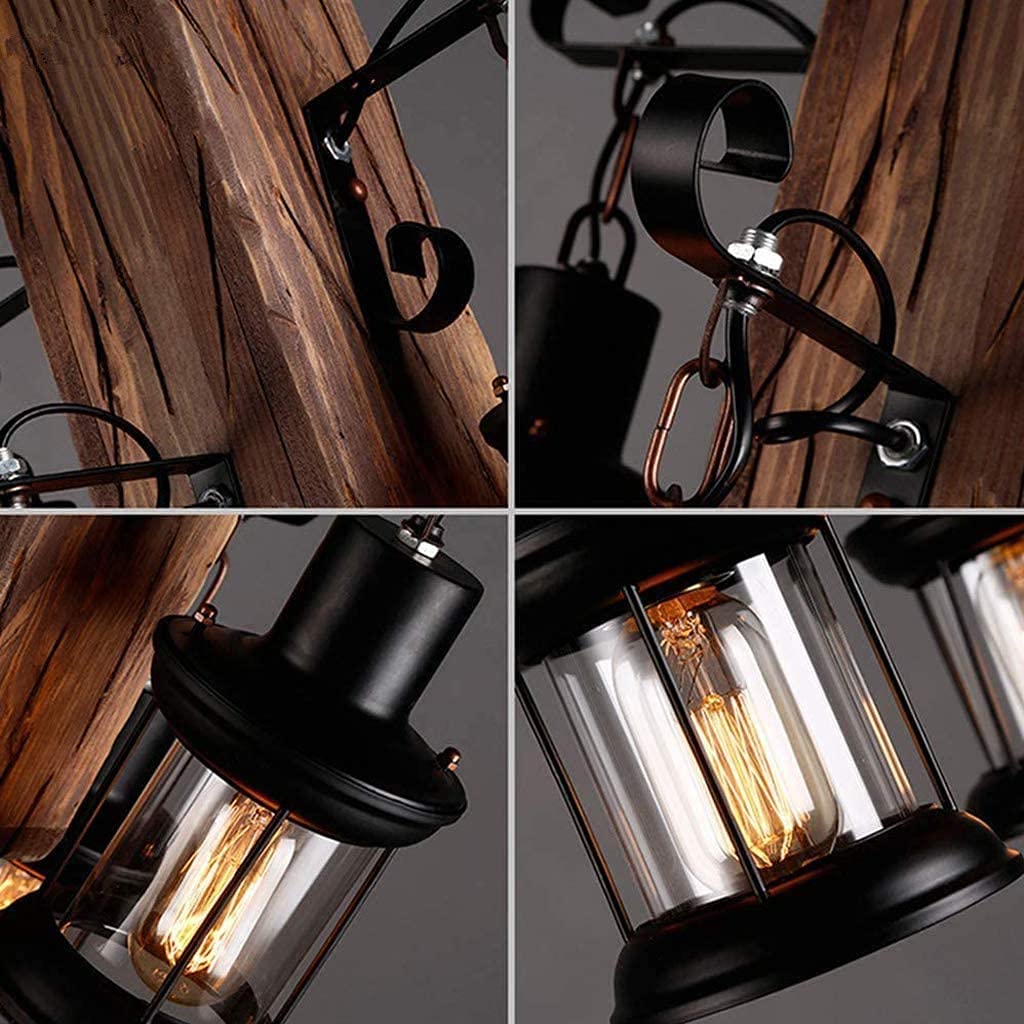 Industrial Vintage Hanging Lamp Boat Wood Height Adjustable E27 Pendant Light with Glass Lampshade Lamp Lighting
