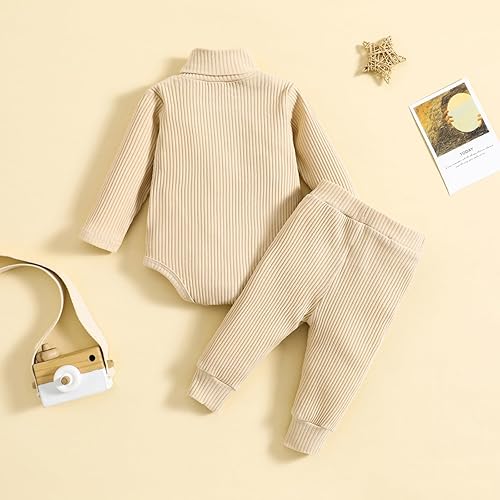 Miniatura 4 de Mubineo Conjunto básico de ropa de otoño e invierno para bebé, niña, niño, ropa básica lisa, cuello alto, manga larga, mameluco, leggings y pantalón