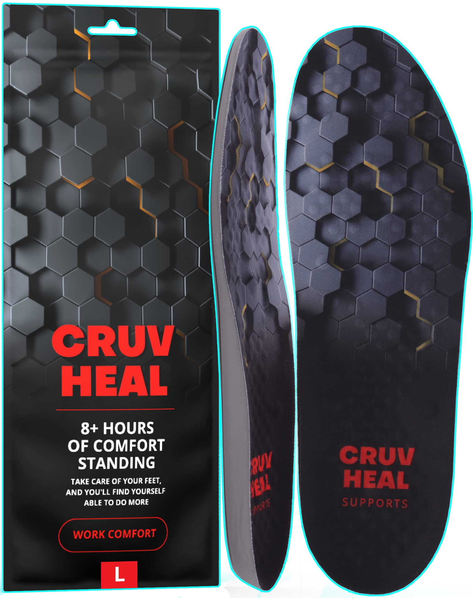 Photo 1 of (New) Work Comfort Orthotics Insoles - Anti Fatigue Shoe Insert Men Women for Plantar Fasciitis - Cushioned Arch Support - Shock Absorption - Foot Pain Relief - Work Boot Insoles (Black Hexagons, L) Black Hexagons L(Men 9.5-10.5||Women 10.5-11.5)