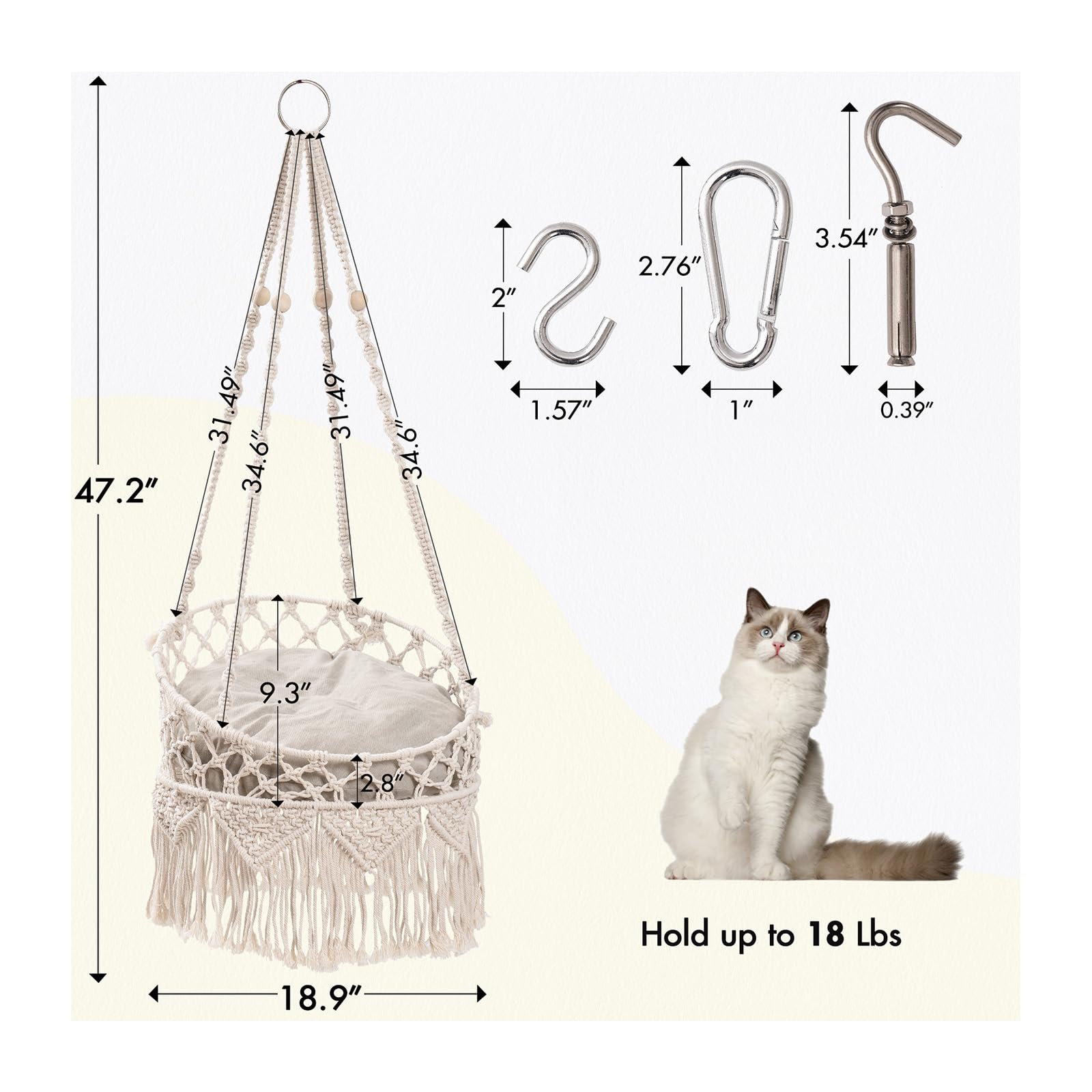 Hamac Suspendu Pour Chat En Rotion Imitation – Panier Confortable Pour Petit Chat – Installation Murale, Économie D’Espace – Design Élégant Brun