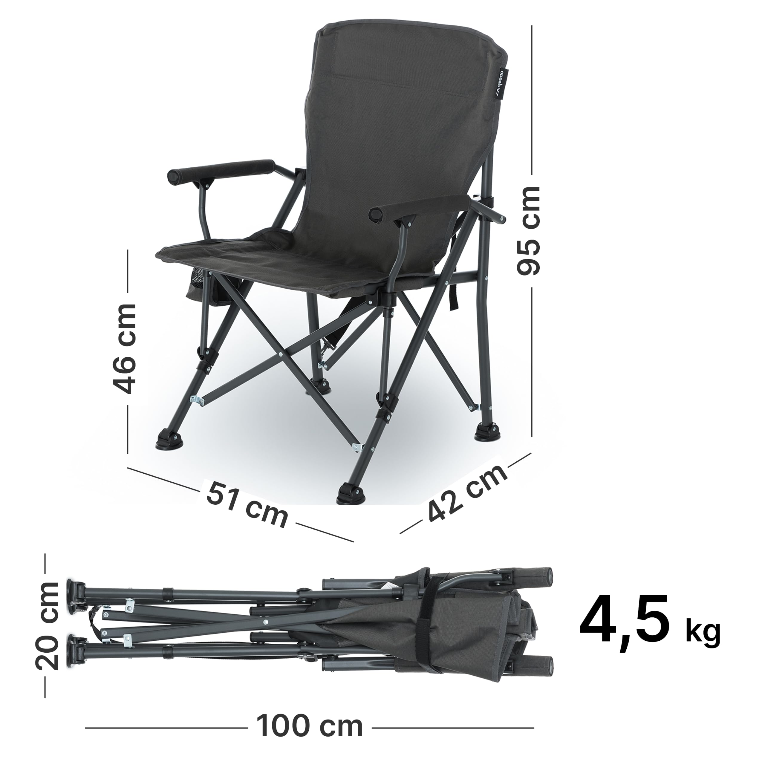 qeedo Folding Camping Chair - Folding Chair up to 150 kg with Cup Holder | Folding Camping Chair with Padded Backrest & Drink Holder