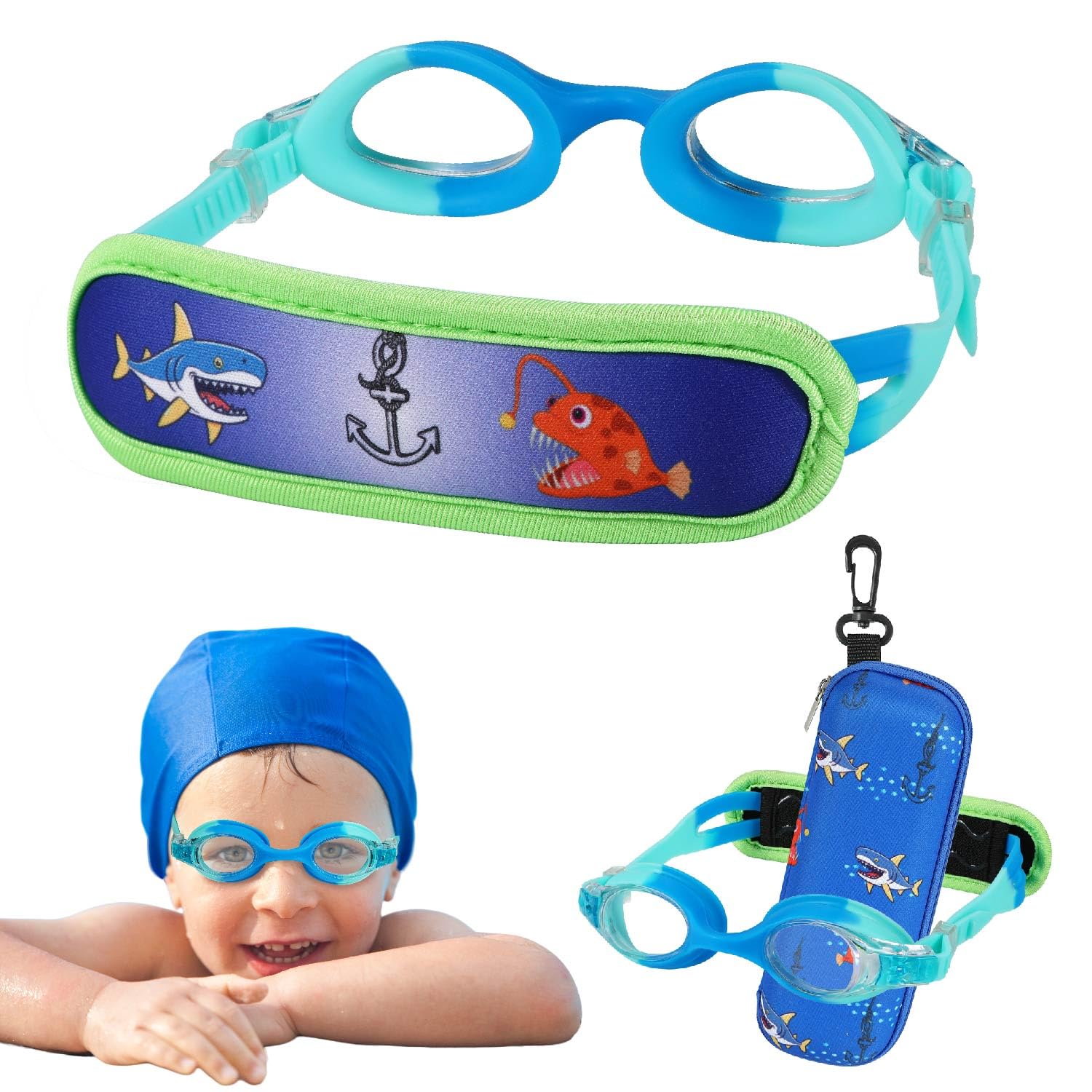 HYDROCOMFY Swim Goggles Kids 3-6 No Hair Pull, Toddler Goggles Padded Strap, Child Swimming Goggles with Case