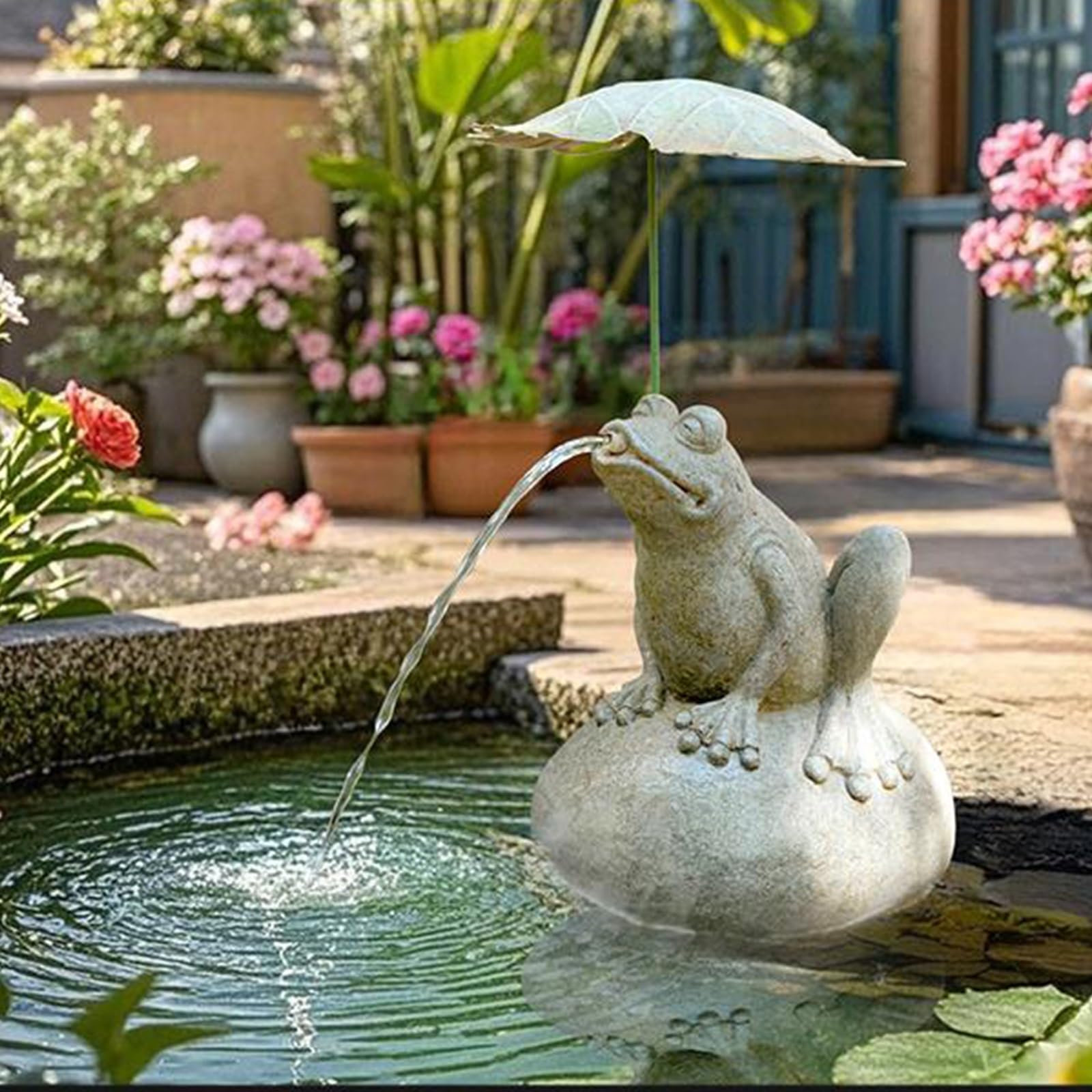 Pond Spitter Stone Frog Water Spitter Statue for Fish Tank and Ponds, Automatic Circulation Fountains with Water Pump for Small Garden and Patio Decor