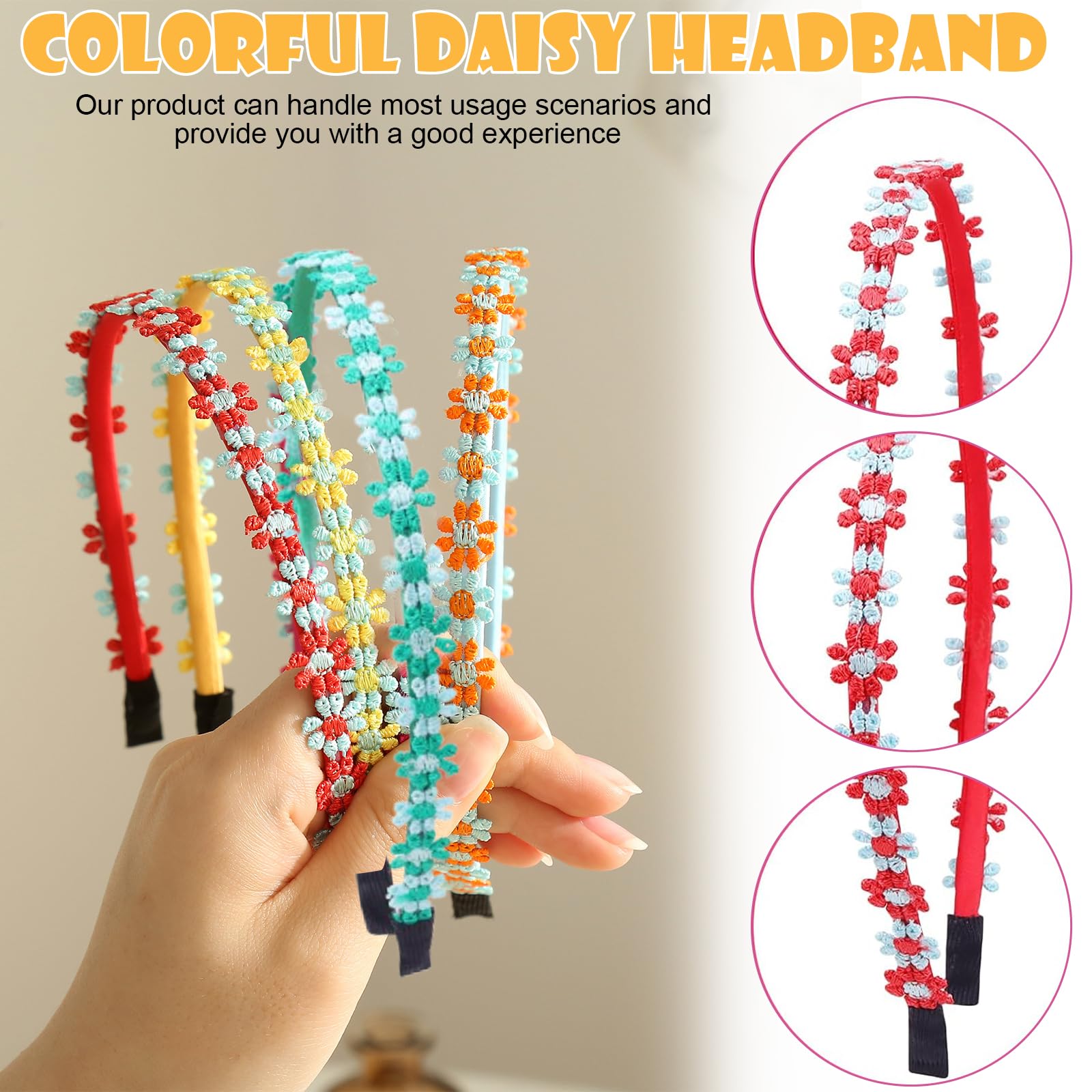 WUERKIYA 6Pcs Flower Crown Headband, Daisy Flower Wreath Headband Hair Band, Headpiece Multicolor Boho for Women Girls - Image 3