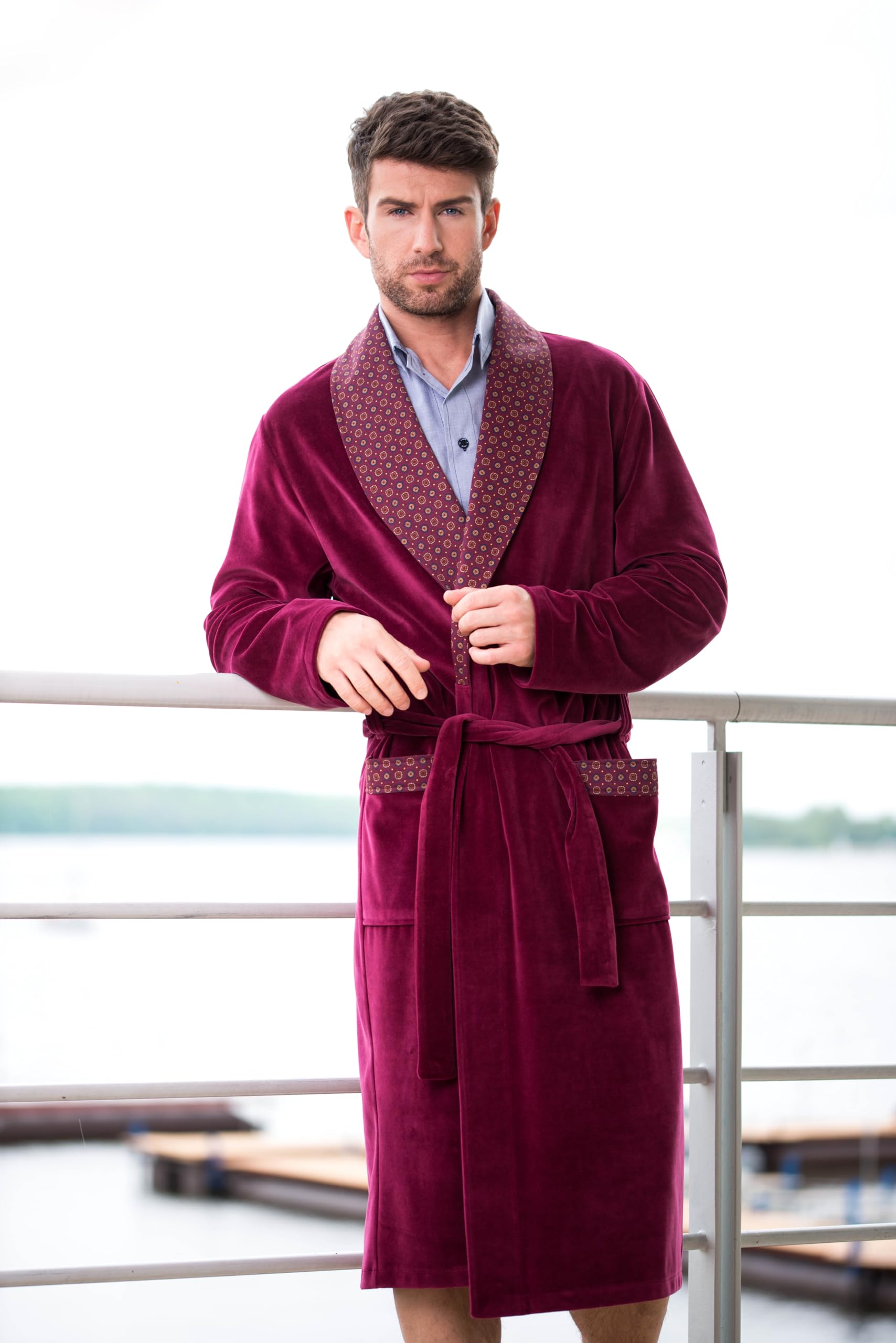 Revise Joel RE-101 - Albornoz de terciopelo para hombre, largo y elegante