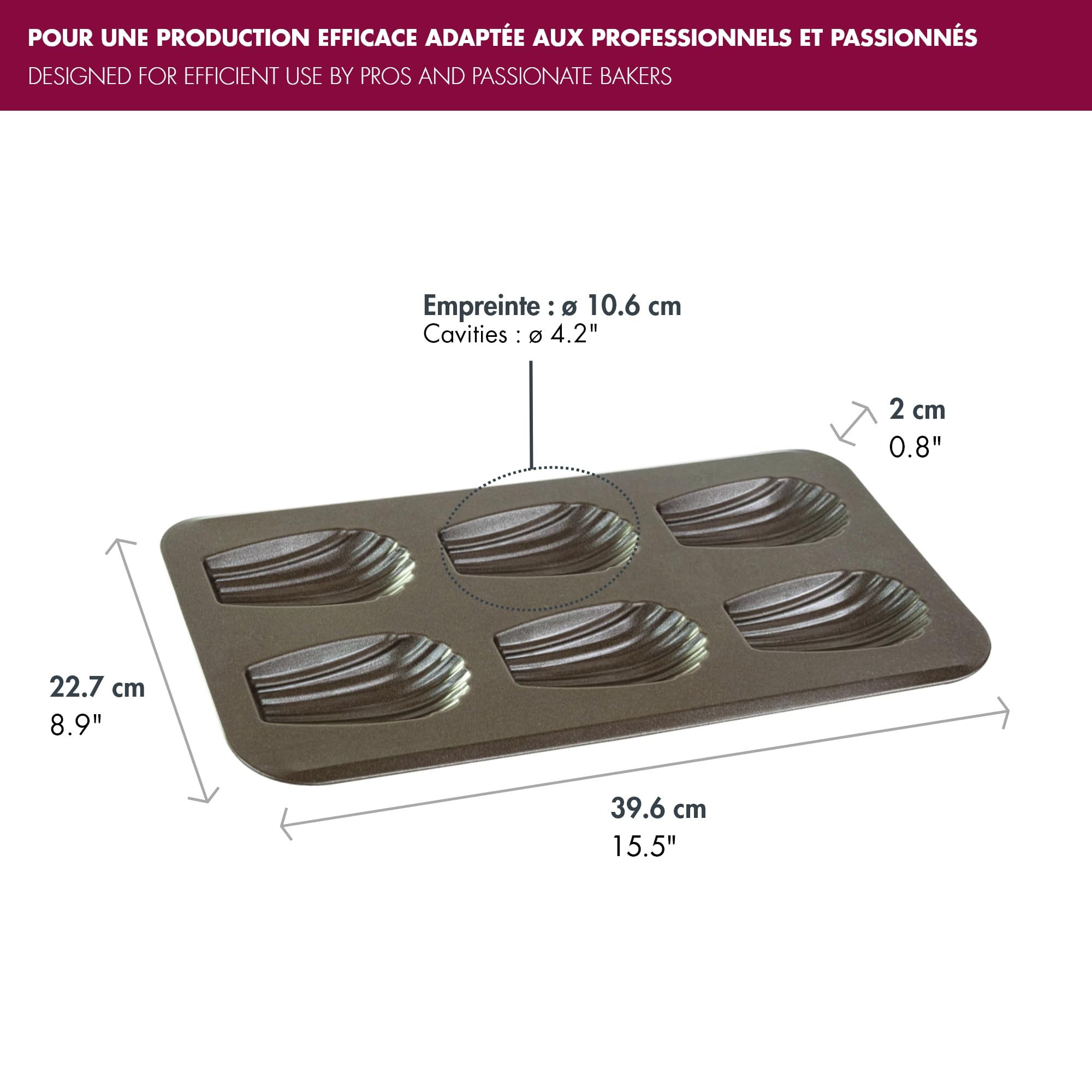 Gobel - Plaque à 6 Madeleines Gourmandes - Grand Format XXL - 39 x 20 cm - Acier - Revêtement Antiadhérent Bicouche Garanti sans PFAS - Qualité Professionnelle – Fabriqué en France