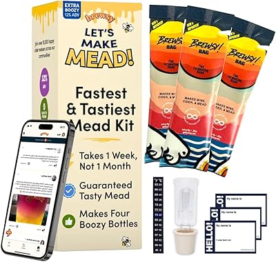 Brewsy Starter Kit for Mead Making - Custom Mead Kit - 4 Bottles in 9 Days - Use Any Juice