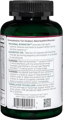 Miniatura 10 de Vitanica Simetría Materna, Vitaminas prenatales y postnatales, VeganaVegetariana, 180 Cápsulas