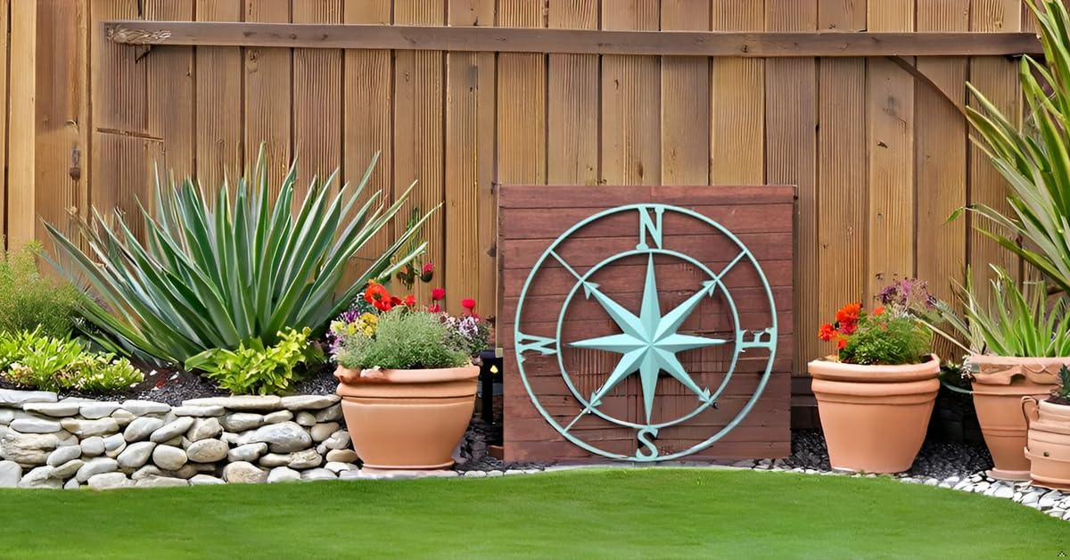 Nightclawing Nautical Metal Compass Wall Décor, Indoor/Outdoor Décor, 41L x 41H x 2W inches,Blue