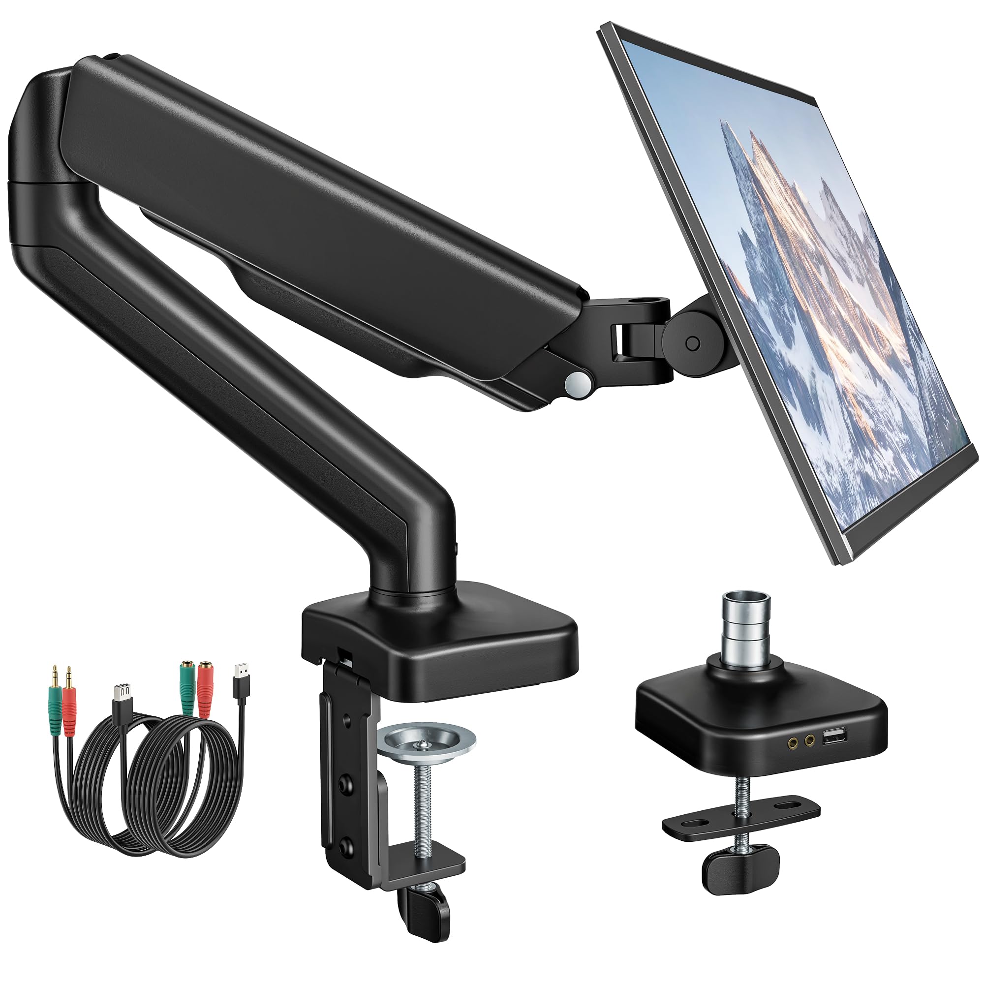 monTEK Soporte Monitor Pantalla 17~32", VESA 75/100 mm, hasta 9Kg | Soporte Para Monitor, Brazo Ajustable Con Resortes Mecánicos, Puerto USB, Inclinación de+80°/-45°, Rotación de 360°
