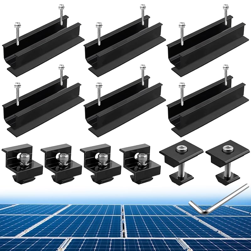 Kit de Montagem para Painel Solar Anbte com Trilhos de 12 cm e Grampos para Telhado, Preto, GR309-GR319, 12 unidades