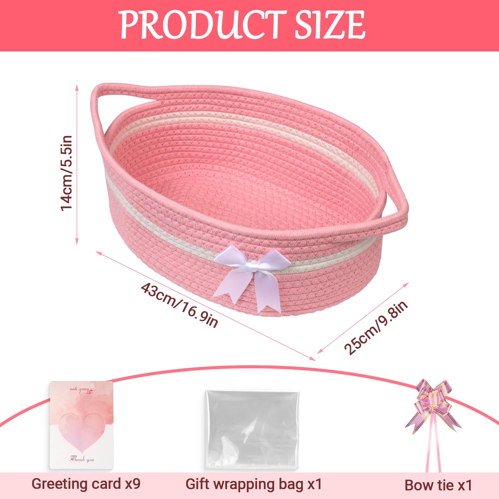 Dengthrive Panier Cadeau Vide à Garnir: Panier Garni Vide Panier Rangement Bébé Tissé Avec sac Cadeau et Ruban Carte de Voeux Convient pour les Baby Showers les Anniversaires les Mariages et Noël