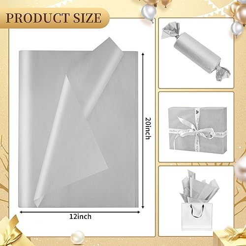 Miniatura 2 de Hlonon Papel de seda plateado para bolsas de regalo, 30 hojas de papel de seda de regalo plateado, papel de embalaje a granel para bodas,