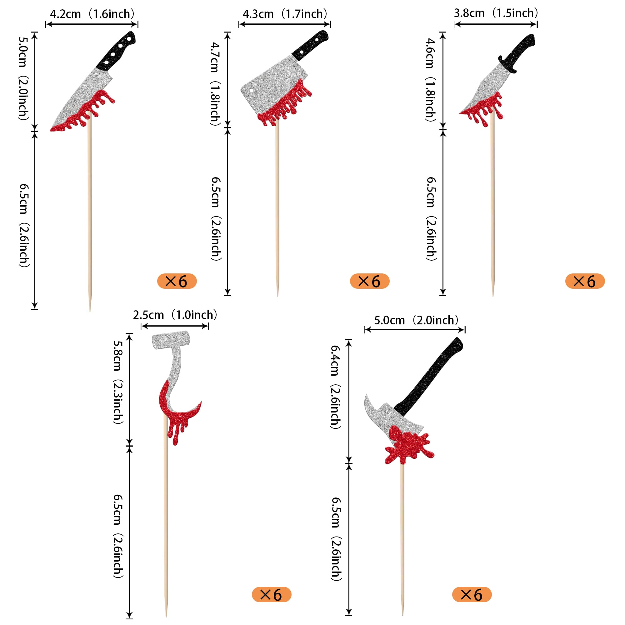 SYKYCTCY 30 Pack Halloween Knife Cupcake Toppers Glitter Scary Bloody Knife Cupcake Picks Killer Birthday Cake Decorations for Happy Halloween Theme Baby Shower Party Supplies - Image 2