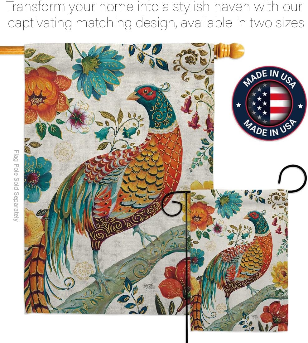 Breeze Decor G155056-BO Suzani Peacock Friends Birds Decorative Vertical, Garden Flag 13"x 18.5", Multi-Color
