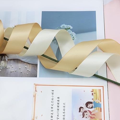 Miniatura 9 de Surtido de cintas de satén de 7 colores en total de 35 yardas, 1 pulgada de ancho, 5 yardasrollo, suave color claro, cinta de tela de doble cara,