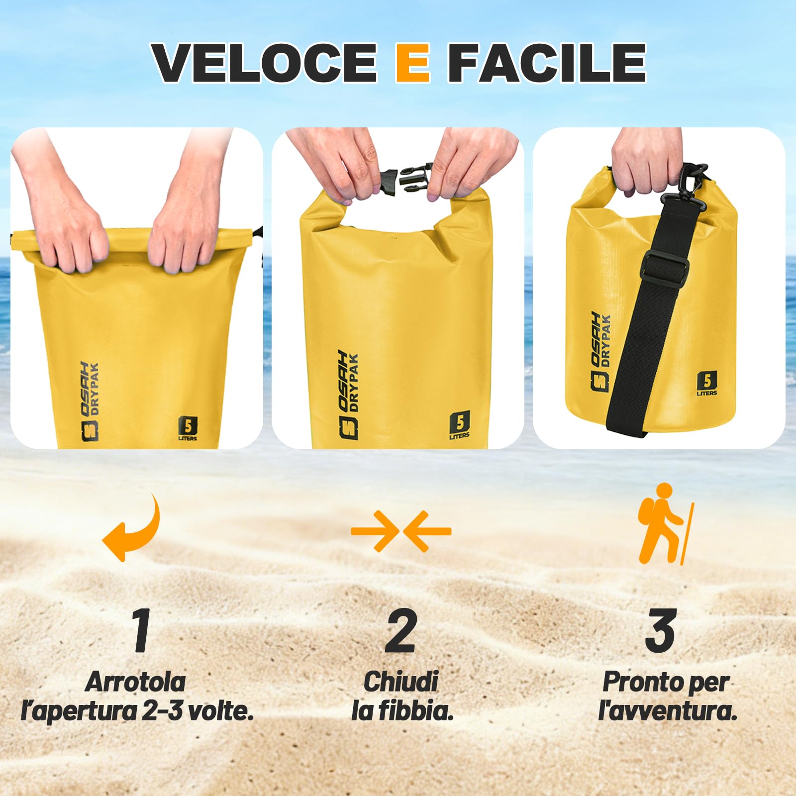 OSAH DRYPAK Dry Bag Borsa Impermeabile Mare 5L/10L/20L/30L/40L Sacca Impermeabile con Spallacci e Custodia Impermeabile per Telefono per Sport Acquatici, Kayak, Pesca, Campeggio