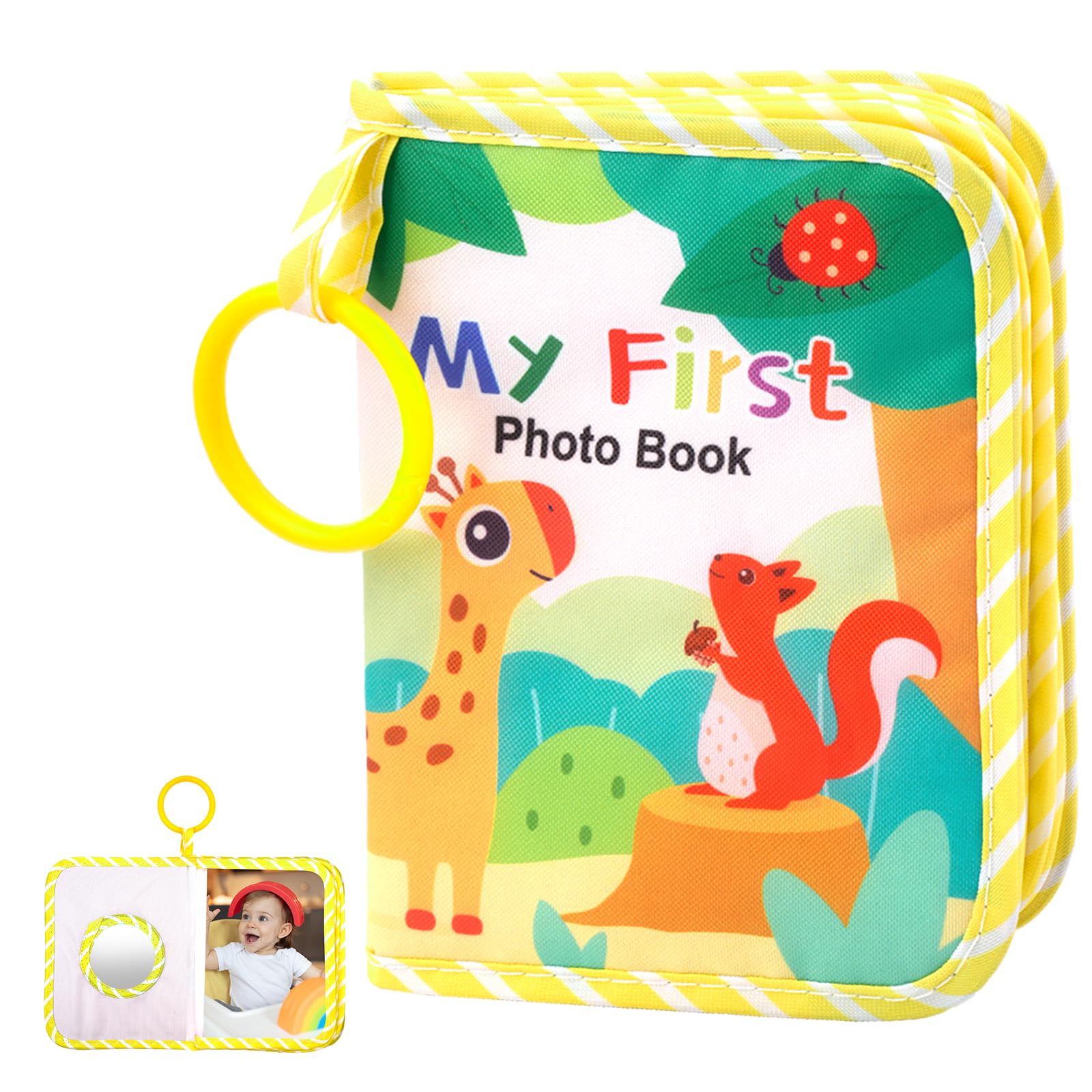 Baby Fotobuch Stoff, Weiches Erstes Fotobuch Baby, Baby Erinnerungsbuch mit Aufhängeöse und Sicherheitsspiegel, Fotoalbum für Kinder Kleinkinder Neugeborene, (Tier)