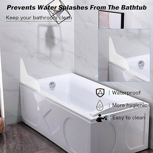 Miniatura 2 de ChezMax Protector contra salpicaduras de ducha, protector de agua para bañera con adhesivo, protector contra salpicaduras de esquina de bañera para