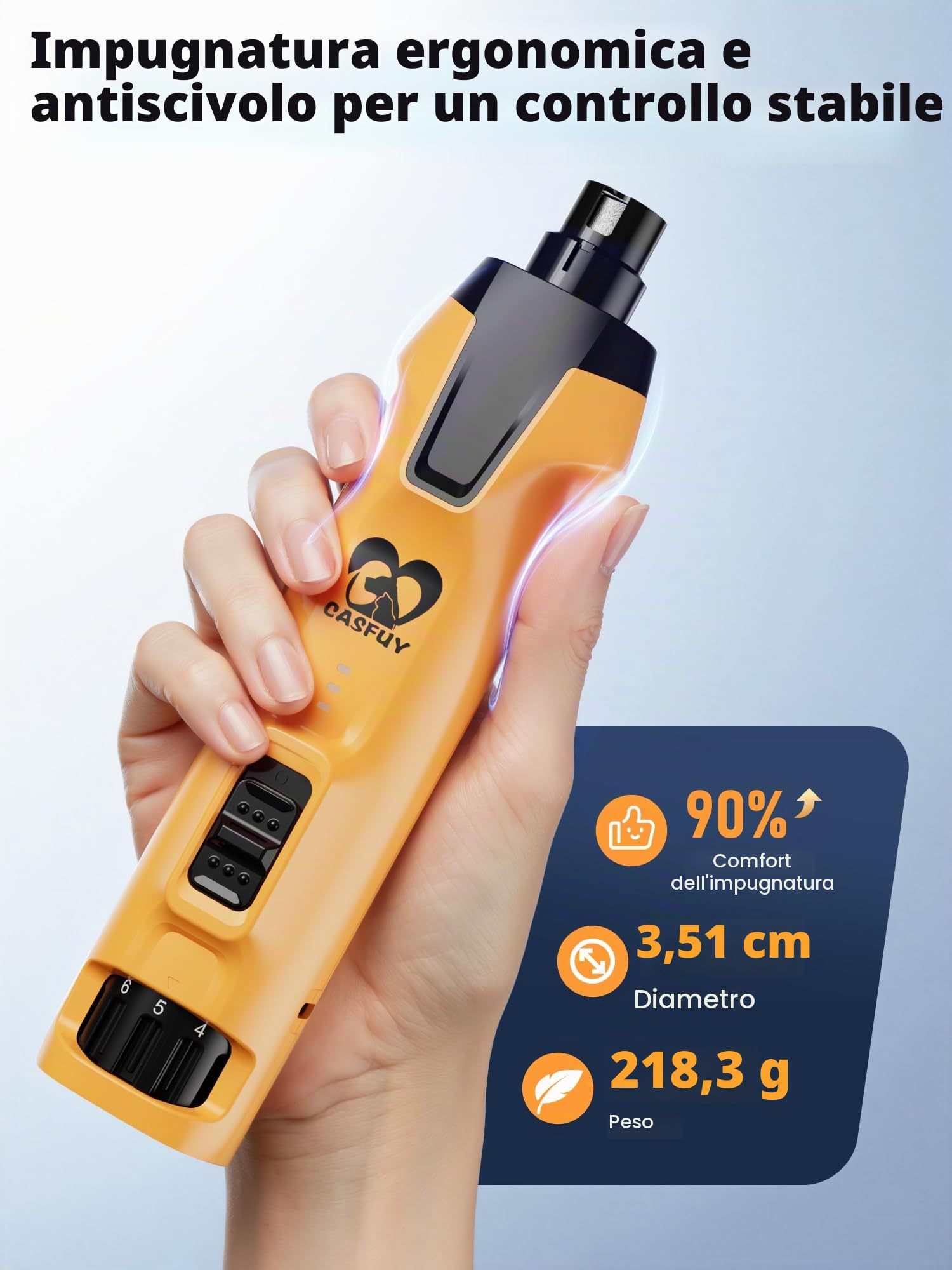 Casfuy Smerigliatrice per unghie per cani a 6 velocità – 50%+ Boost Power Dog Nail Trimmers Silenzioso con tappo antipolvere e 2 luci LED e batteria da 2000 mAh e motore elettrico da 4,8 V per cani di