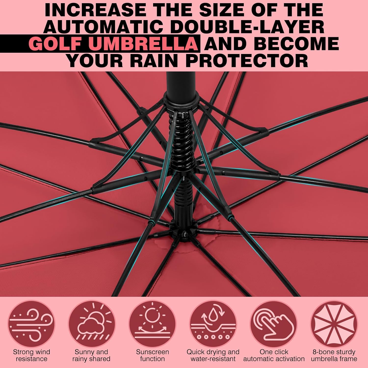 ZOMAKE 62/68 Inch Golf Umbrella Large Oversized Golf Stick Umbrella Windproof Automatic Open with Double Canopy Vented Waterproof for Rain