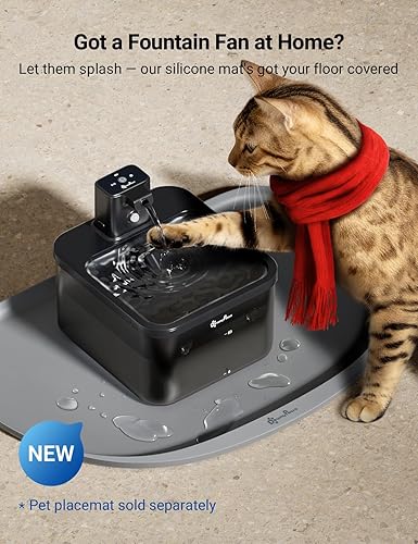 Miniatura 6 de DownyPaws Fuente de agua para gatos a pilas, fuente inalámbrica Fursink de 84 onzas  2.5 L con sensor de movimiento, sin BPA, color negro con 6