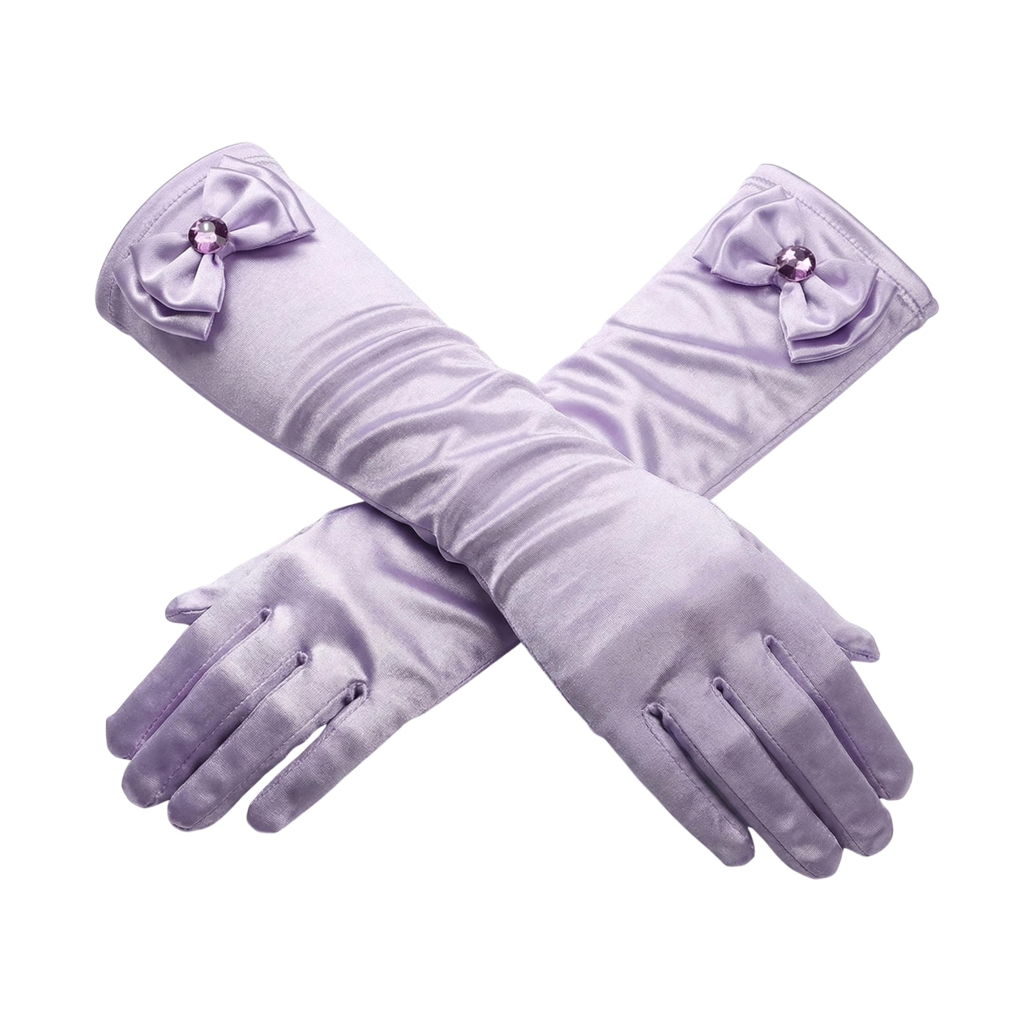 This Trendy Swan Girls Long Satin Gloves with Bowknot, Princess Dress Gloves for Wedding, Communion, Birthday, Party, Prom, Pageant (Lilac)