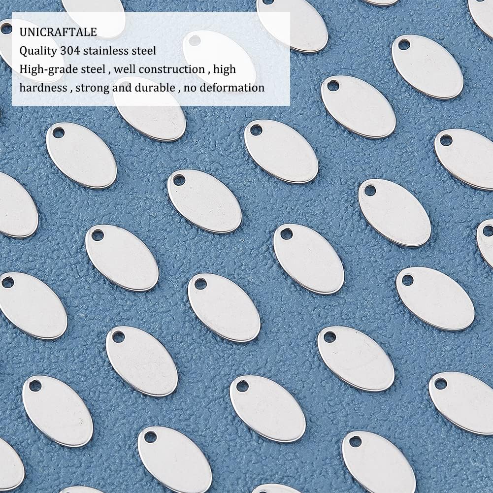 UNICRAFTALE About 50pcs Oval Gold Charm Hypoallergenic Metal Pendants Stainless Steel Charms Flat Blank Tag 1.5mm Hole Pendant for Jewelry Making 12.5mm Long