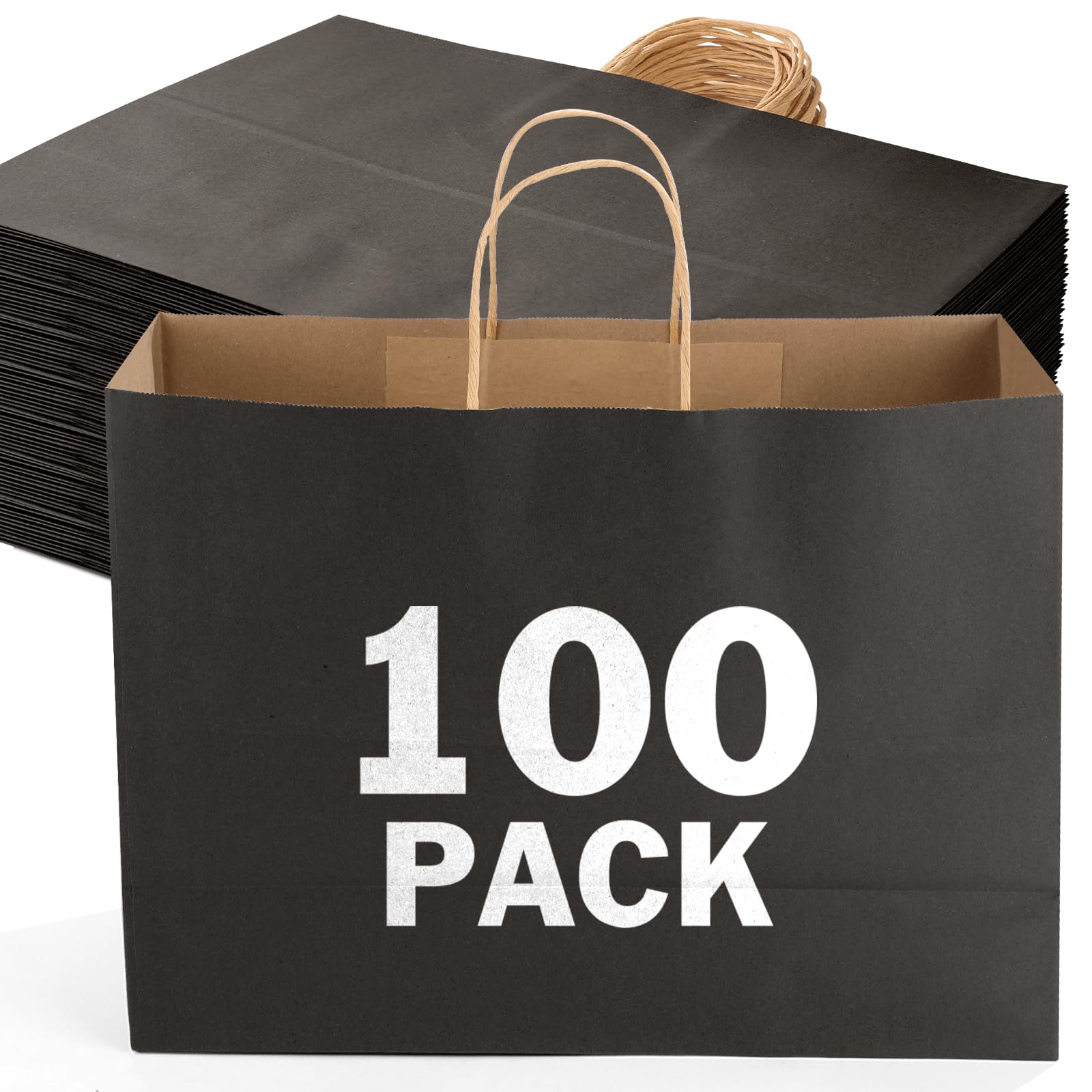 XPCARE Black Large Paper Bags, 100 Pcs 16x6x12 Paper Gift Bags with Handles