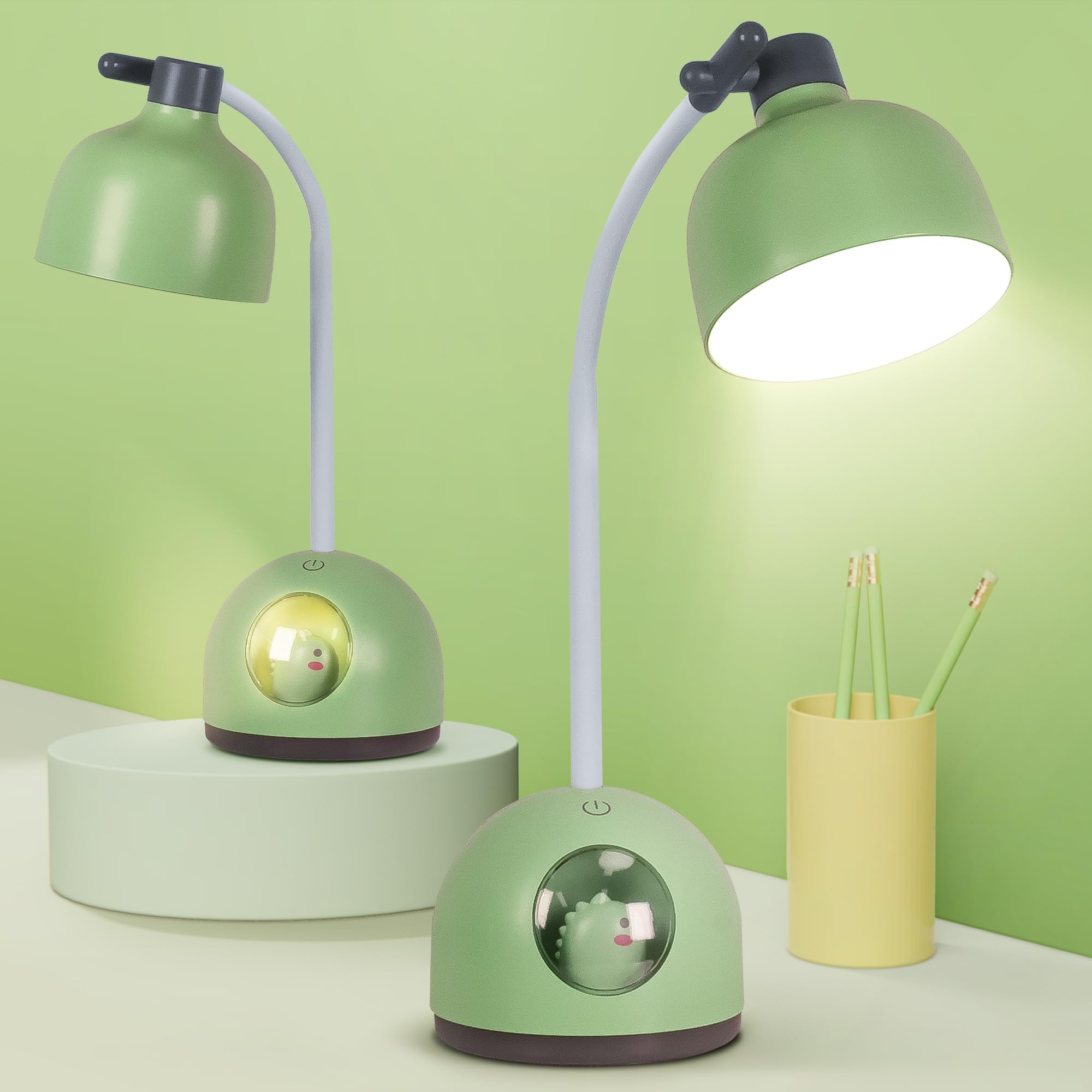 FemKey Children's Desk Lamp, Flexo LED Desk with 4 Modes, Rechargeable Study Light, Touch Control Table Lamp, Reading Lamp for Children, Night Lamp Children, Green Dinosaur