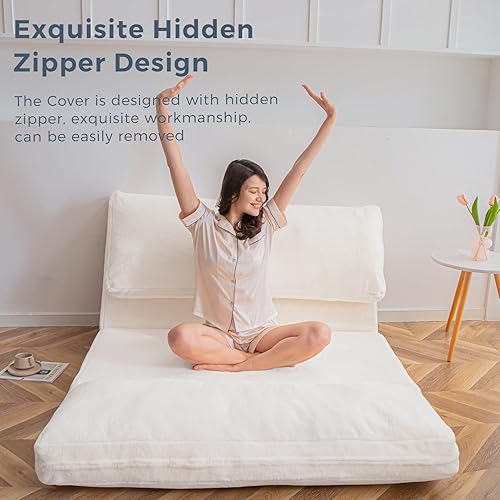 Miniatura 3 de MAXYOYO Puff Bed - Sofá cama plegable para adultos, sofá de piso extra grueso y largo con funda lavable de piel sintética, sofá cama de piso