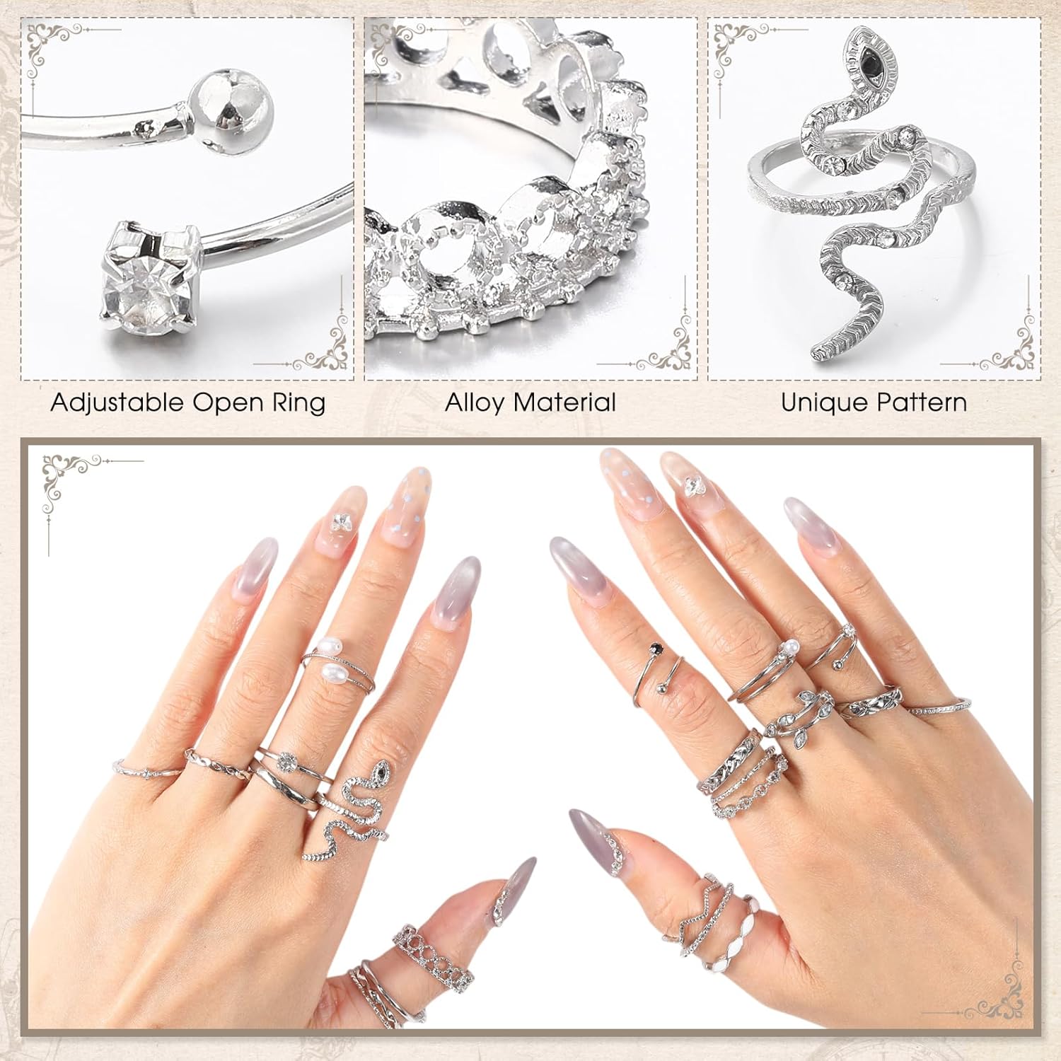 Tondiamo 33 Pcs Gothic Y2k Jewelry Set for Women Layered Pearl Cross Necklace Choker Silver Chunky Stacked Bracelets Goth Cross Pendent Earrings Vintage Knuckle Rings for Halloween Costume Accessories - Image 6