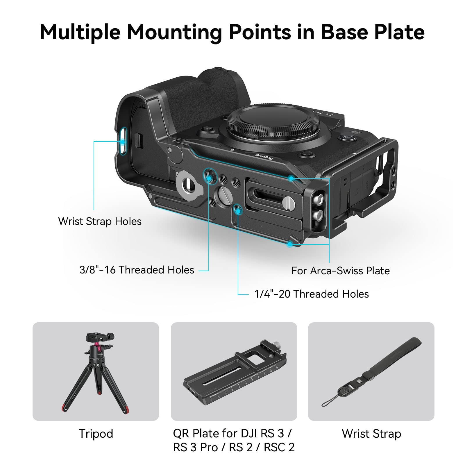 (Versione Aggiornata) SMALLRIG X-H2 / X-H2S L Bracket per FUJIFILM X-H2 / X-H2S con Piastra a Sgancio Rapido Integrata per Arca-Swiss, Passaggio Rapido Tra Ripresa Orizzontale e Verticale - 3928B