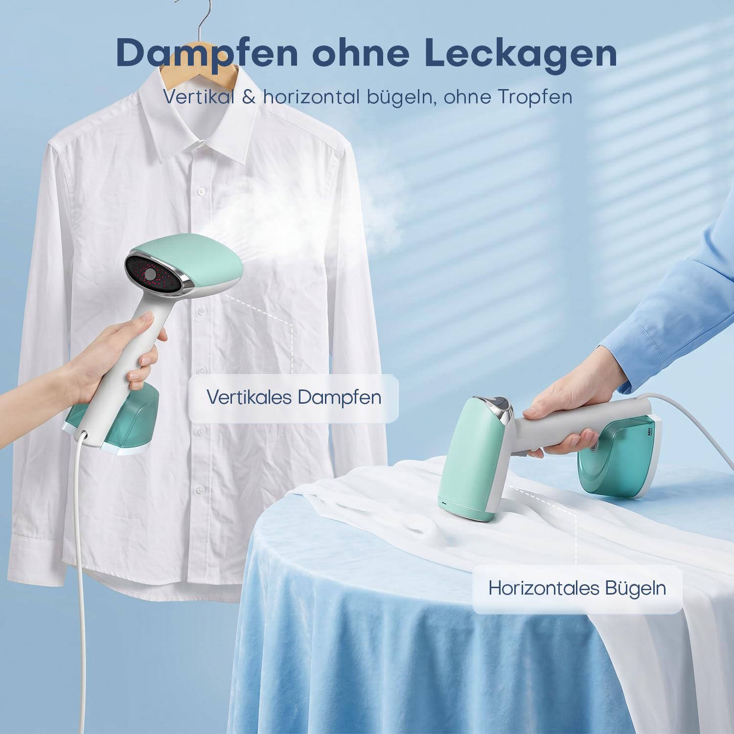 Vertikales Bügeleisen, tragbarer Dampfglätter 1500 W mit Tank 365 ml, 2 Dampfmodi, Stoffbürste, Reisedampfer für Zuhause und Büro, in 25 Sekunden einsatzbereit