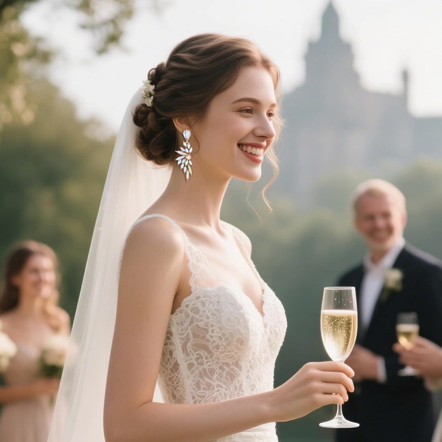 BriLove Women's Wedding Bridal Crystal Teardrop Multi Marquise Cluster Bling Dangle Earrings - Image 3