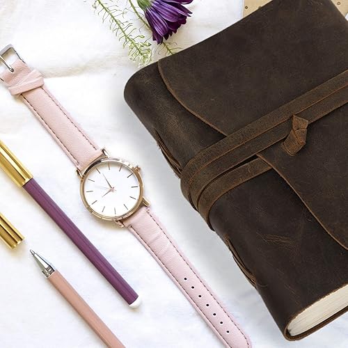 Miniatura 87 de Diario de viaje de cuero, cuaderno encuadernado vintage hecho a mano para hombres y mujeres, acabado antiguo, cuero de búfalo auténtico, papel