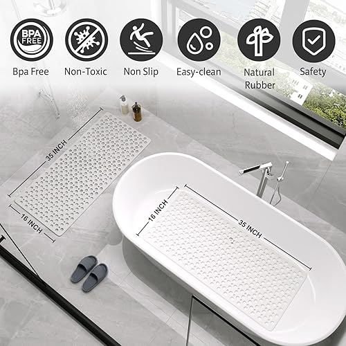 Miniatura 2 de XIYUNTE Alfombra de ducha antideslizante mejorada de 35 x 16 pulgadas, color blanco