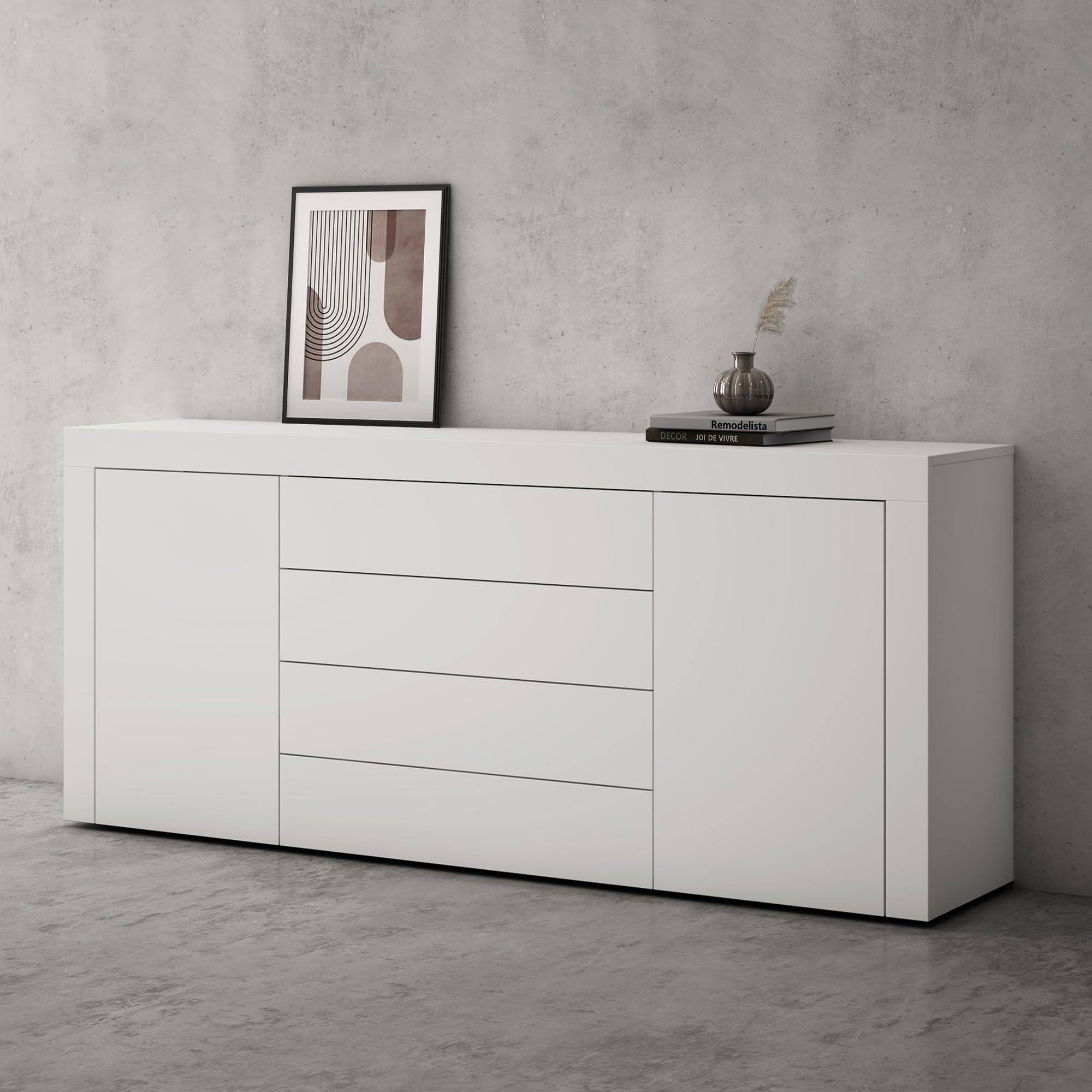 doporro Kommode 167cm Sideboard mit 2 Türen 4 Schubladen grifflos