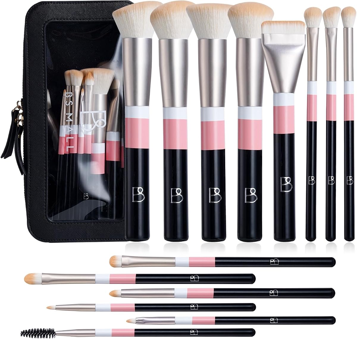 Makeup Brushes Set with Bag 14 Pcs, Travel Friendly Brush Set for Women, Powder Blush Eyeshadow Concealer Foundation Brush, Multi Purpose Daily Use Makeup Brush Kit